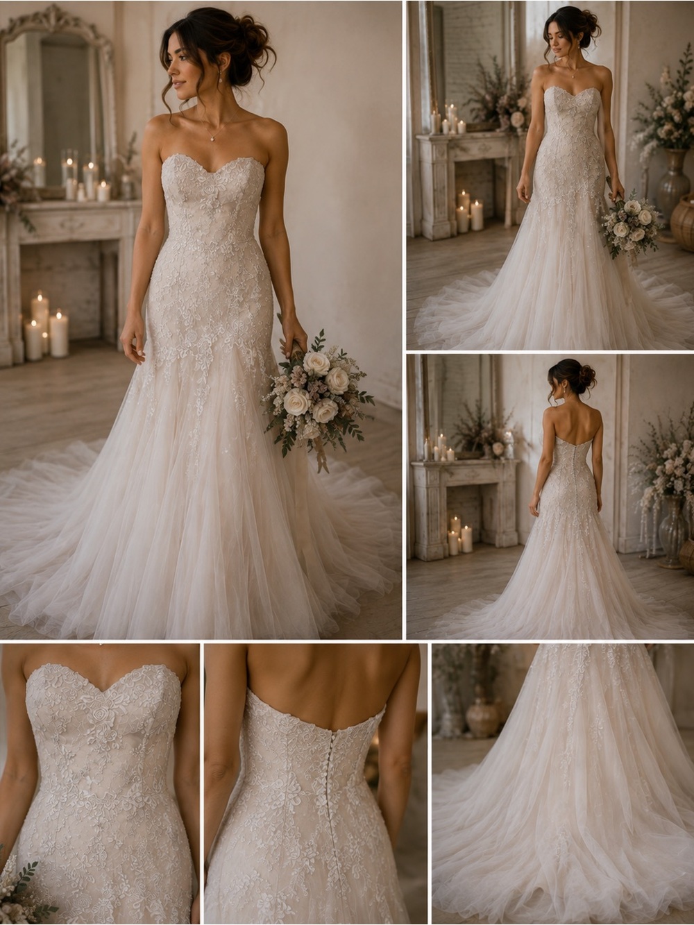 Blue by Enzoani Judith Wedding Dress 12 Ivory Lace Mermaid Strapless Bridal Gown